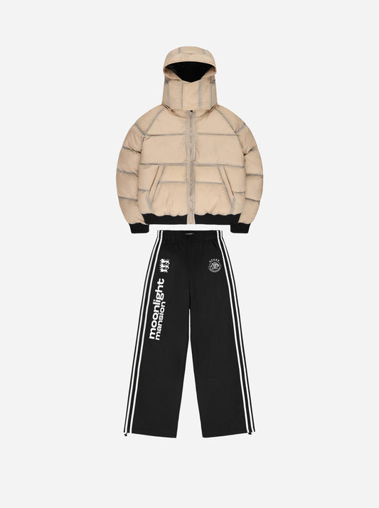 WASHED PUFFER BEIGE + "TRIKOT" TRACKPANTS BLACK